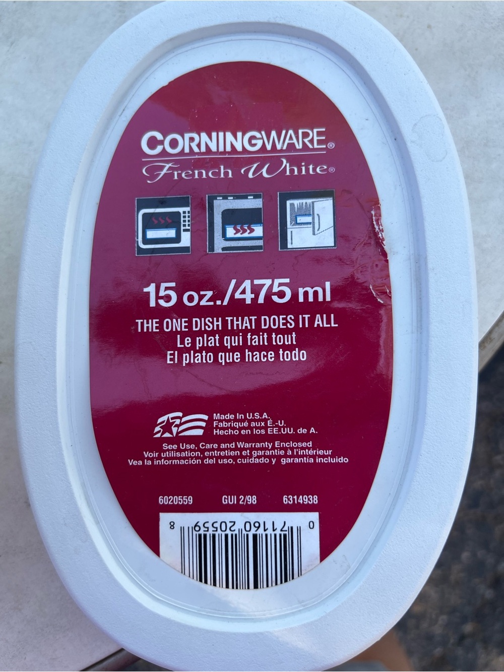 CorningWare French White 15 oz. Oval Dish - White